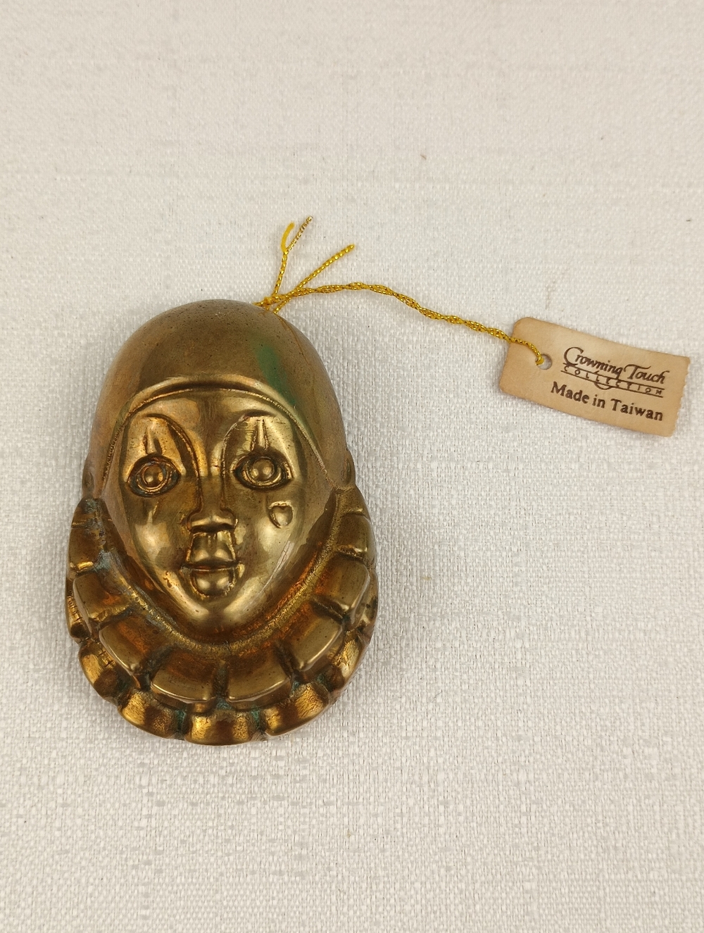 VTG Solid Brass French Pierrot Cute Clown Face Harlequin Mime Jester Wall Decor.